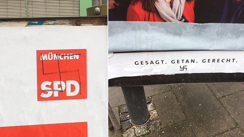 Mehrere Plakate der SPD wurden rund um die Schwanthalerhöhe mit Hakenkreuzen beschmiert.