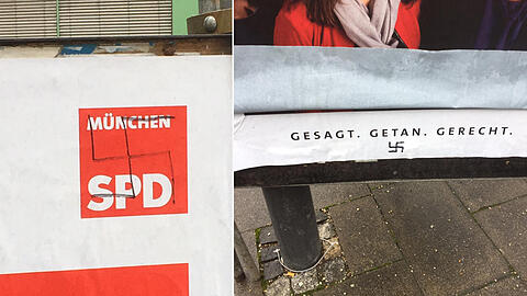 Mehrere Plakate der SPD wurden rund um die Schwanthalerhöhe mit Hakenkreuzen beschmiert.