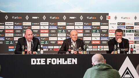 Max Eberl (r) hört nach fast einem Vierteljahrhundert als Fußball-Profi und -Funktionär bei Borussia Mönchengladbach auf.