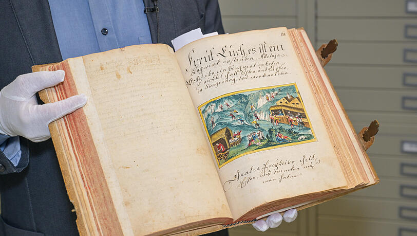 Eine der vielen farbigen Darstellungen aus dem Schwazer Bergbuch von 1556. Weltweit gibt es nur vier Exemplare, zwei davon in München. Eine der vielen farbigen Darstellungen aus dem Schwazer Bergbuch von 1556. Weltweit gibt es nur vier Exemplare, zwei davon in München.