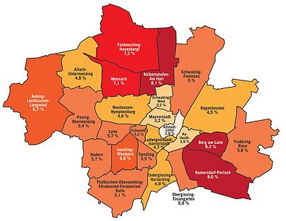 Am niedrigsten ist die Armut im Zentrum. Im Viertel Altstadt-Lehel sind nicht einmal drei Prozent auf finanzielle Unterstützung durch den Staat angewiesen. Am niedrigsten ist die Armut im Zentrum. Im Viertel Altstadt-Lehel sind nicht einmal drei Prozent auf finanzielle Unterstützung durch den Staat angewiesen.