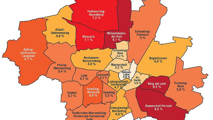 Am niedrigsten ist die Armut im Zentrum. Im Viertel Altstadt-Lehel sind nicht einmal drei Prozent auf finanzielle Unterstützung durch den Staat angewiesen. Am niedrigsten ist die Armut im Zentrum. Im Viertel Altstadt-Lehel sind nicht einmal drei Prozent auf finanzielle Unterstützung durch den Staat angewiesen.