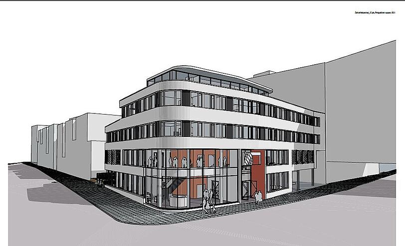So soll  der Neubau des "Haus der zahnärzte" an der Ecke Zechstraße/Flößergasse aussehen.