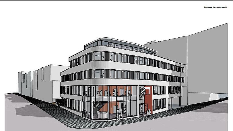 So soll der Neubau des "Haus der zahnärzte" an der Ecke Zechstraße/Flößergasse aussehen. So soll der Neubau des "Haus der zahnärzte" an der Ecke Zechstraße/Flößergasse aussehen.