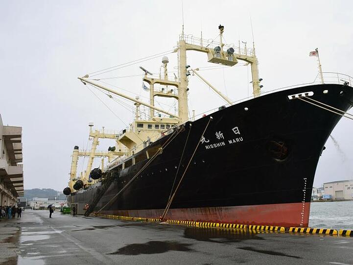 Das japanische Walfangschiff "Nisshin Maru" ankert im Hafen von Shimonoseki.