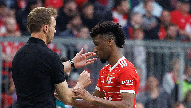 "King ist einer der wichtigsten Spieler für uns", sagt Bayern-Trainer Julian Nagelsmann (l.) über Coman. "King ist einer der wichtigsten Spieler für uns", sagt Bayern-Trainer Julian Nagelsmann (l.) über Coman.