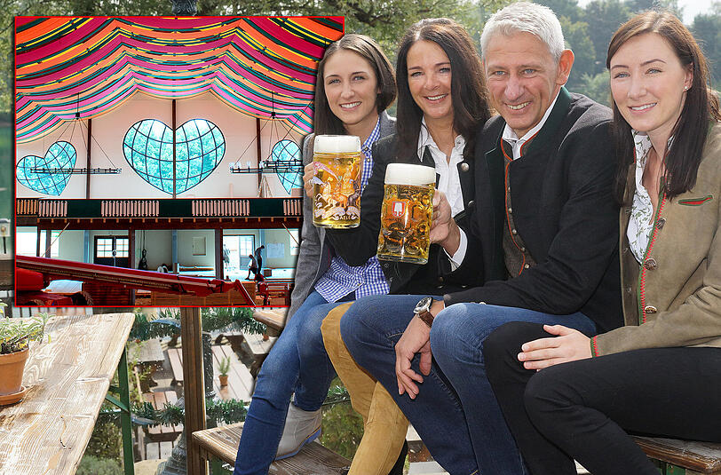 Die Marstall-Wirtefamilie: Siegfried Able (2.v.r.), Frau Sabine (2.v.l.) und ihre beiden Töchter Vanessa (l.) und Verena.