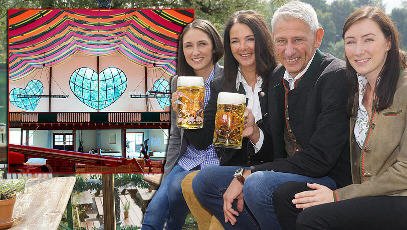 Die Marstall-Wirtefamilie: Siegfried Able (2.v.r.), Frau Sabine (2.v.l.) und ihre beiden Töchter Vanessa (l.) und Verena. Die Marstall-Wirtefamilie: Siegfried Able (2.v.r.), Frau Sabine (2.v.l.) und ihre beiden Töchter Vanessa (l.) und Verena.