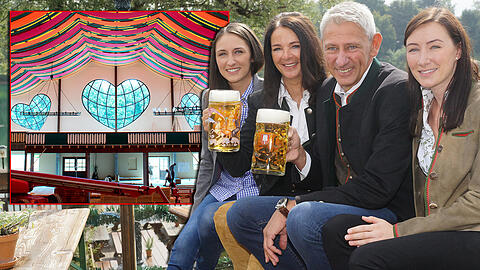 Die Marstall-Wirtefamilie: Siegfried Able (2.v.r.), Frau Sabine (2.v.l.) und ihre beiden Töchter Vanessa (l.) und Verena.