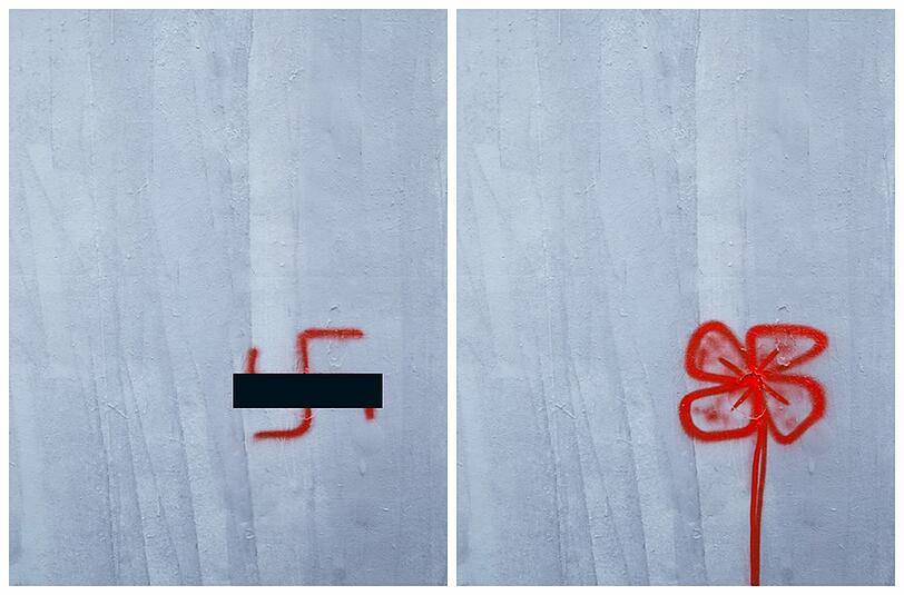 Bei der Aktion #paintback werden Hakenkreuze zu kleinen Kunstwerken