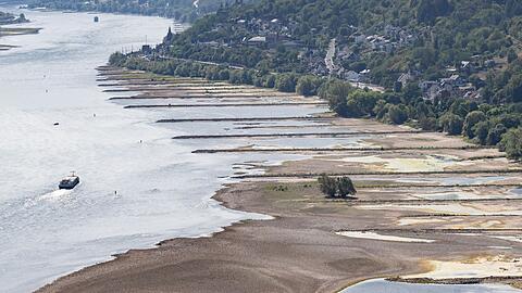 Folge des ungew&ouml;hnlich hei&szlig;en Sommers: Der Rhein f&uuml;hrt extrem wenig Wasser.
