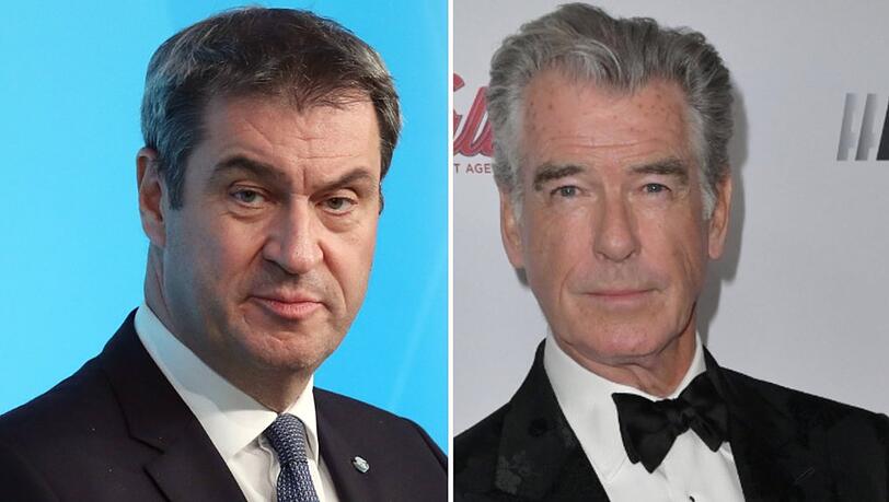 Markus Söder (l.) beschreibt sich als großen Kino- und Filmfan. Jetzt traf er im Kreis Landsberg auf Pierce Brosnan.