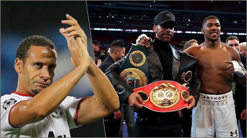 Rio Ferdinand hat im April schon mal mit Boxer Anthony Joshua nach dessen Sieg im IBF-, WBA-Super-WM Schwergewichtskampf gegen den Klitschko posiert (rechts). Jetzt will er selbst in den Ring