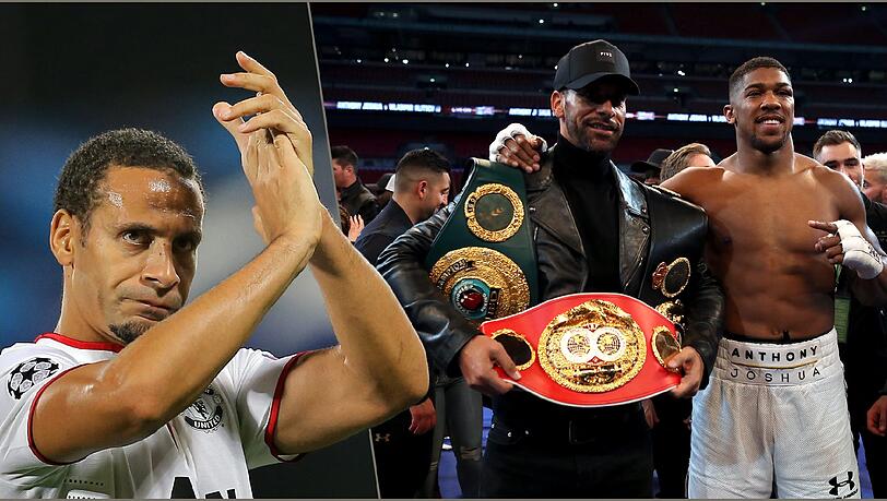 Rio Ferdinand hat im April schon mal mit Boxer Anthony Joshua nach dessen Sieg im IBF-, WBA-Super-WM Schwergewichtskampf gegen den Klitschko posiert (rechts). Jetzt will er selbst in den Ring Rio Ferdinand hat im April schon mal mit Boxer Anthony Joshua nach dessen Sieg im IBF-, WBA-Super-WM Schwergewichtskampf gegen den Klitschko posiert (rechts). Jetzt will er selbst in den Ring