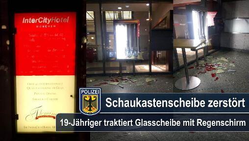 Der 19-Jährige zerstörte die Scheibe mit seinem Regenschirm. Der 19-Jährige zerstörte die Scheibe mit seinem Regenschirm.