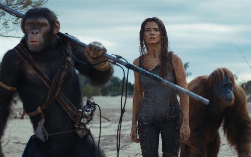 Als Mensch ist Mae (Freya Allan) in "Planet der Affen: New Kingdom" in keiner guten Position. Als Mensch ist Mae (Freya Allan) in "Planet der Affen: New Kingdom" in keiner guten Position.