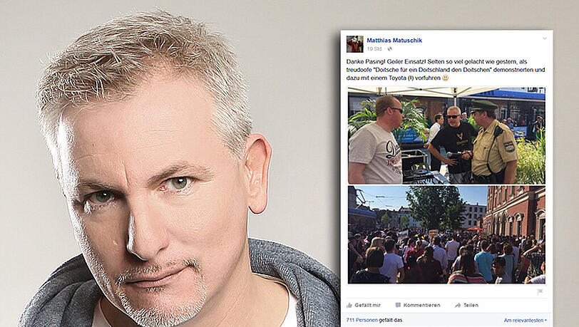 BR-Moderator Mathias Matuschik hat am Wochenende eine Gegendemo zu einer Neonazi-Kundgebung in Pasing angeführt. BR-Moderator Mathias Matuschik hat am Wochenende eine Gegendemo zu einer Neonazi-Kundgebung in Pasing angeführt.