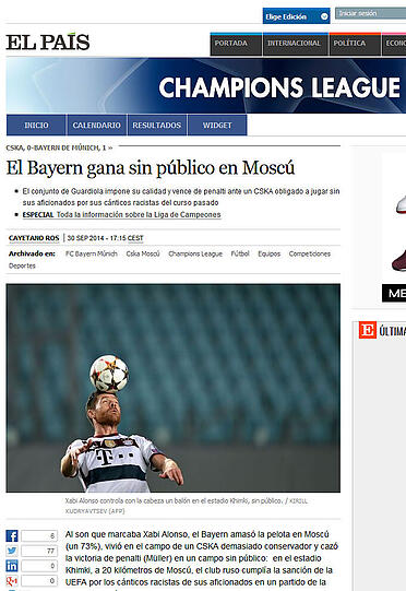 "Bayern siegt ohne Publikum in Moskau", titelt die größte Tageszeitung Spaniens, El Pais.