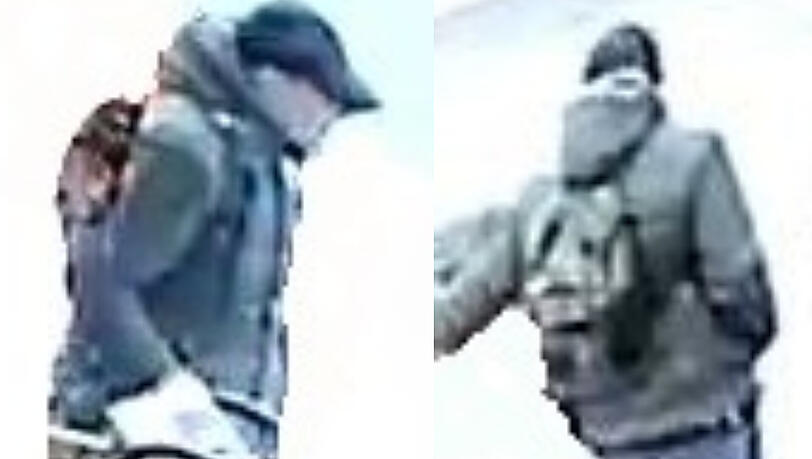 Diese zwei Bilder aus dem von der Polizei veröffentlichten Video sollen den mutmaßlichen Täter zeigen Diese zwei Bilder aus dem von der Polizei veröffentlichten Video sollen den mutmaßlichen Täter zeigen
