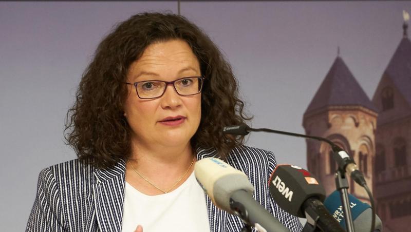 Andrea Nahles, ehemalige Vorsitzende der SPD, bei ihrem Vortrag im Kloster Maria Laach in der Eifel. Andrea Nahles, ehemalige Vorsitzende der SPD, bei ihrem Vortrag im Kloster Maria Laach in der Eifel.