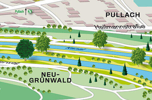 Pullach, Höhe Heilmannstraße: Wer nicht bis Höllriegelskreuth fahren will. Die S-Bahn-Station Pullach bietet sich als Start- oder Zielbahnhof an.