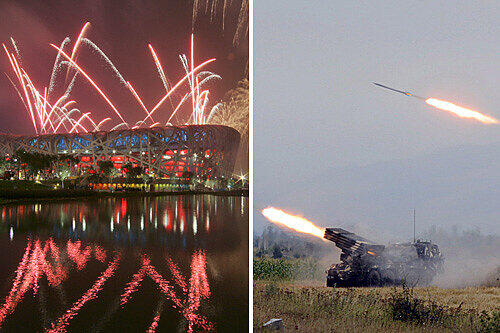 Feuerwerk in Peking, Raketen im Kaukasus - die Gleichzeitigkeit von Krieg und Spielen