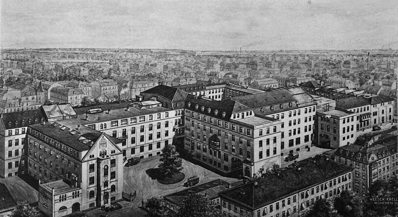 Der Bruckmann-Verlag an der Nymphenburger Straße um 1923.