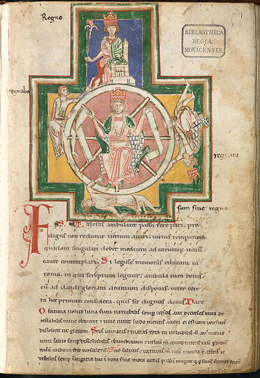 Das Schicksalsrad der Fortuna im "Codex buranus" inspirierte Carl Orff zum Eingangschor "O Fortuna" seiner "Carmina Burana". Das mittelalterliche Manuskript befindet sich in der Bayerischen Staatsbibliothek.