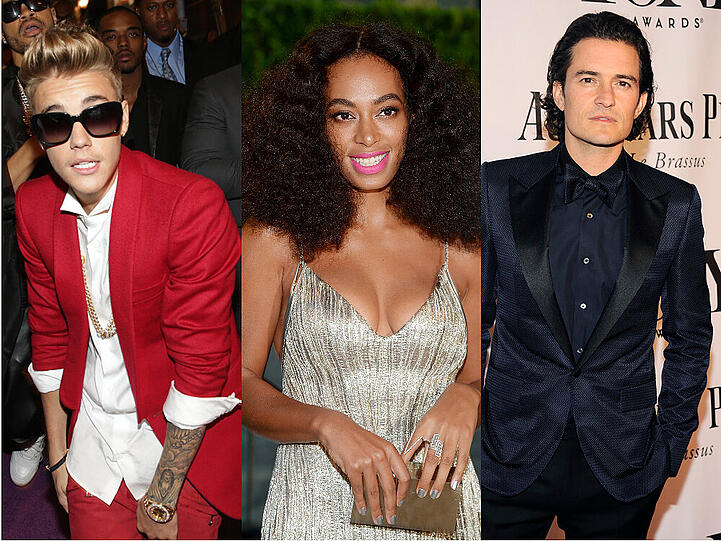 Justin Bieber, Solange Knowles und Orlando Bloom (v.l.n.r.)