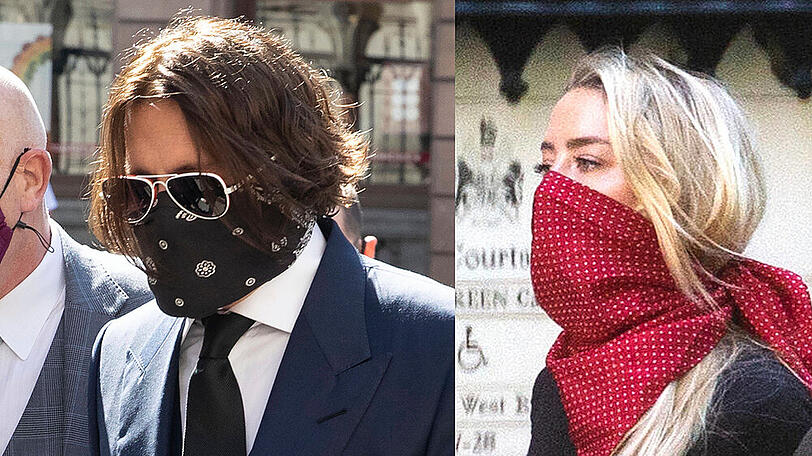 Johnny Depp und Amber Heard mit Mund-Nasen-Schutz am Dienstag (7. Juli) auf dem Weg in ein Londoner Gericht.