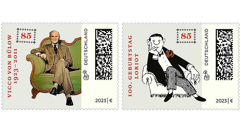 Zu seinem 100. Geburtstag würdigt das Bundesfinanzministerium den Schauspieler, Humoristen und Karikaturisten Loriot (1923-2011) mit zwei Sonderbriefmarken