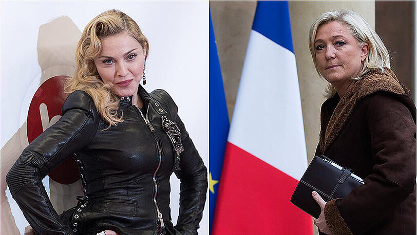 2012 hatte es einen Eklat zwischen Madonna und Marine Le Pen gegeben. Die Sängerin hatte bei einem Auftritt ein Video gezeigt, in dem Le Pen ein Hitlerbart und ein umgedrehtes Hakenkreuz ins Gesicht projiziert worden waren. 2012 hatte es einen Eklat zwischen Madonna und Marine Le Pen gegeben. Die Sängerin hatte bei einem Auftritt ein Video gezeigt, in dem Le Pen ein Hitlerbart und ein umgedrehtes Hakenkreuz ins Gesicht projiziert worden waren.