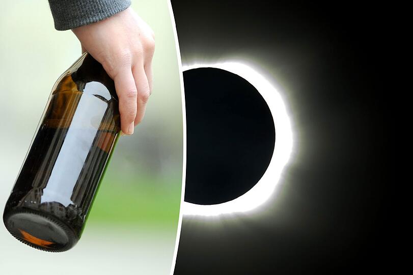 Die Sonnenfinsternis durch eine Bierflasche schauen? Auf keinen Fall!! Zur Sonnenfinsternis-Brille gibt es keine Alternative. Da hilft kein Basteln. Beim Optiker sind sie leider ausverkauft.