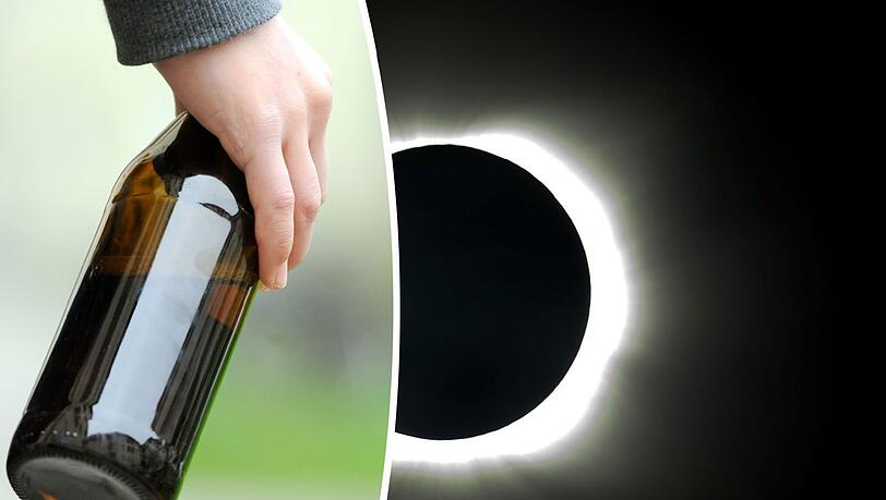 Die Sonnenfinsternis durch eine Bierflasche schauen? Auf keinen Fall!! Zur Sonnenfinsternis-Brille gibt es keine Alternative. Da hilft kein Basteln. Beim Optiker sind sie leider ausverkauft. Die Sonnenfinsternis durch eine Bierflasche schauen? Auf keinen Fall!! Zur Sonnenfinsternis-Brille gibt es keine Alternative. Da hilft kein Basteln. Beim Optiker sind sie leider ausverkauft.