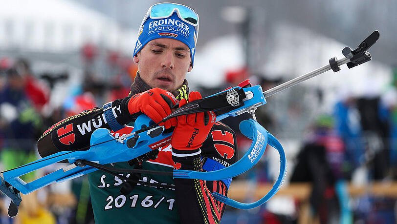 Ein Viertel der deutschen Biathlon-Mixed-Staffel: Simon Schempp. Ein Viertel der deutschen Biathlon-Mixed-Staffel: Simon Schempp.