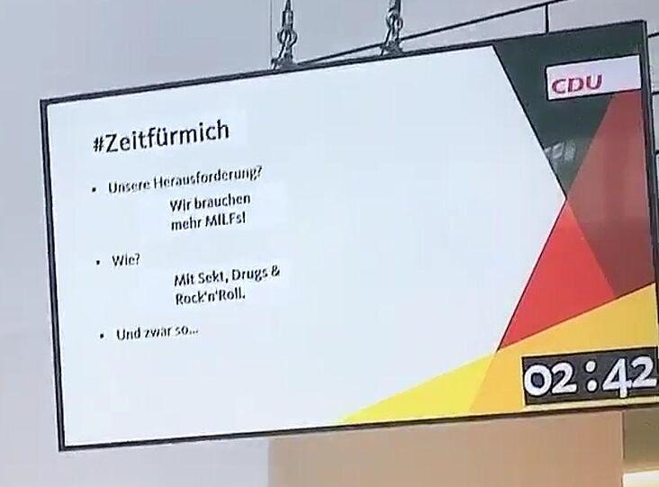 Bei dem Spruch handele es sich um einen "satirischen Einstieg" zu einem Workshop über Mitgliederwerbung, so die CDU.