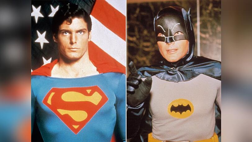 Legenden: Superman Christopher Reeve (l.) und Batman Adam West.