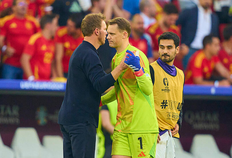 Gehen seit der Heim-EM 2024 getrennte Wege: Bundestrainer Julian Nagelsmann (l.) und Neuer.