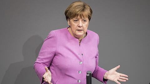 Bundeskanzlerin Angela Merkel (CSU) am Donnerstag während ihrer Regierungserklärung im Deutschen Bundestag.