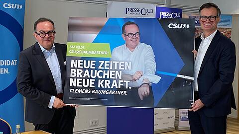 OB-Kandidat Clemens Baumg&auml;rtner (CSU, l.) geht mit seinem Vize-Wahlkampfleiter Alexander Dietrich in den Wahlkampfendspurt.
