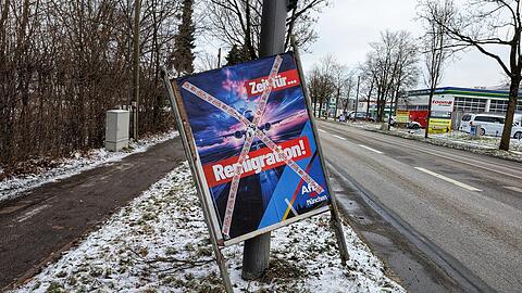 Ein besch&auml;digtes AfD-Plakat.