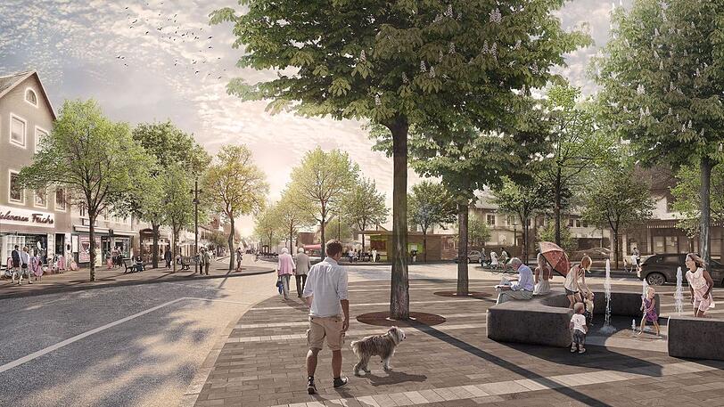 Szenerie mit Brunnen: So können sich die Planer von Studio Vulkan den Knotenpunkt Truderinger Straße/Schmuckerweg/Max-Rothschildstraße vorstellen.