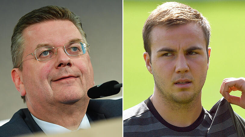DFB-Präsident Reinhard Grindel ist ein goßer Fan von Mario Götze (rechts).