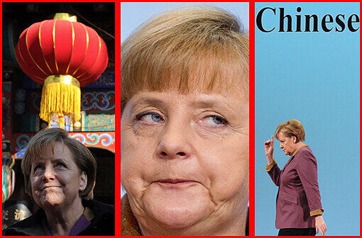 Ob schmerzende Finger, verlorene Ohringe oder der störrische Hu: "Für unser Vaterland" erträgt die Kanzlerin auf ihrer Reise einiges - ein satirischer Blick auf die China-Reise der Kanzlerin in Bildern.