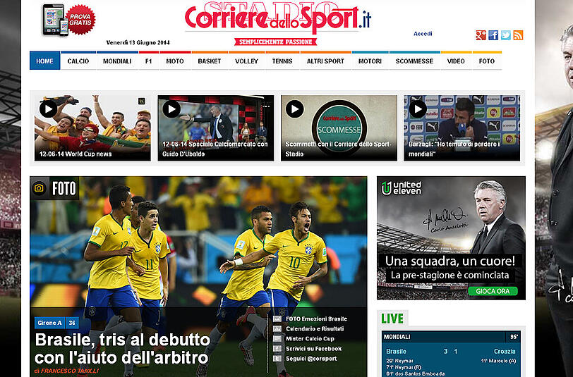 corrieredellosport.it (Italien): "Brasilien, ein Dreier zum Auftakt mit der Hilfe des Schiedsrichters"