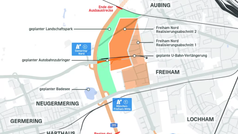 Auf dieser Karte hat die Autobahn GmbH eingezeichnet, was sie im Münchner Westen plant. Der Abschnitt ist etwa drei Kilometer lang und reicht bis zum Aubinger Tunnel. Östlich davon plant die Stadt einen Landschaftspark, an ihn schließt Freiham an. Auf dieser Karte hat die Autobahn GmbH eingezeichnet, was sie im Münchner Westen plant. Der Abschnitt ist etwa drei Kilometer lang und reicht bis zum Aubinger Tunnel. Östlich davon plant die Stadt einen Landschaftspark, an ihn schließt Freiham an.