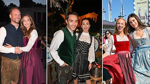 Auf dem Oktoberfest gibt es jedes Jahr nicht nur neue Dirndltrends, sondern auch diverse Prominente zu sehen: Letztes Jahr unter anderem Sandy Meyer-Wölden (l.), Ed Westwick und Anna Ermakova.