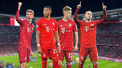 Wegen ihrer Flexibilität bei den Bayern derzeit besonders wichtig (v.l.): Thomas Müller, David Alaba, Joshua Kimmich und Thiago.