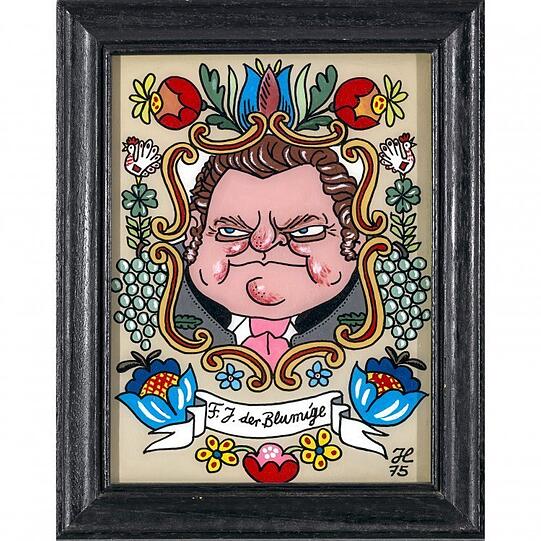 Zu haben: Franz Josef Strauß auf Hinterglas - ein echter Hanitzsch!