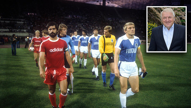 In den Siebzigern Löwen-Kapitän: Alfred Kohlhäufl (r.) läuft im Derby neben Bayern-Kapitän Gerd Müller (l.) aufs Feld. In den Siebzigern Löwen-Kapitän: Alfred Kohlhäufl (r.) läuft im Derby neben Bayern-Kapitän Gerd Müller (l.) aufs Feld.